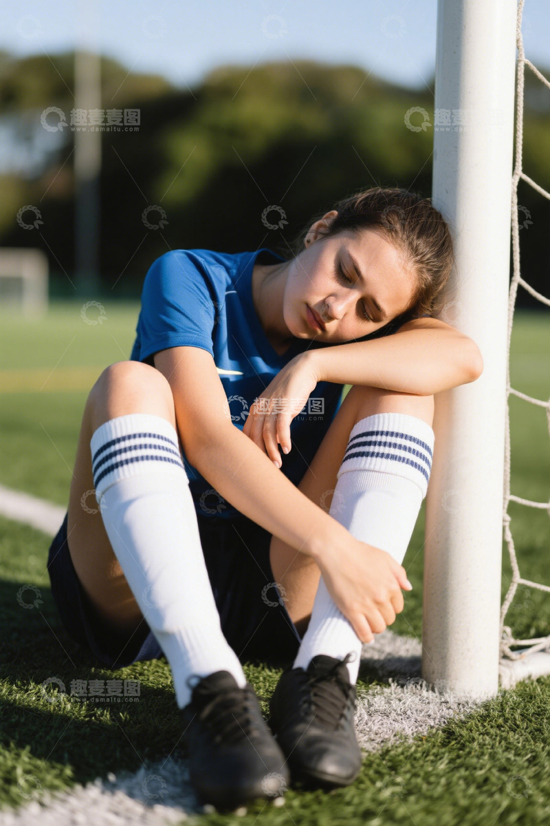 高清大图下载【趣麦麦图】女足球员赛场边休息场景