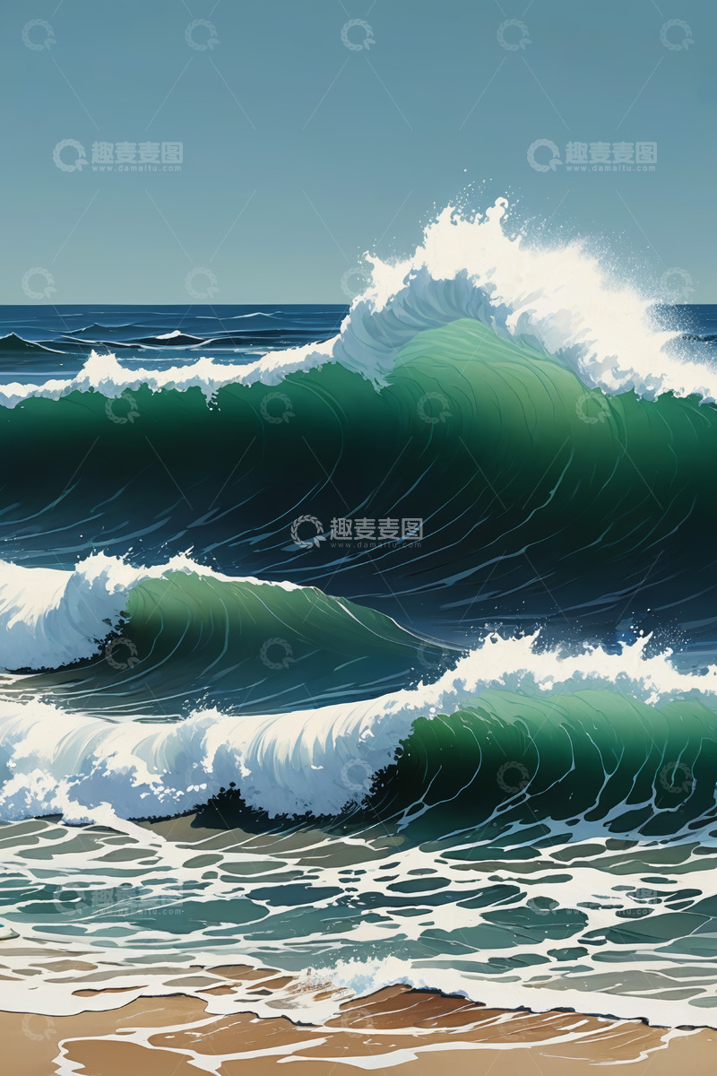 高清大图下载【趣麦麦图】海浪拍打沙滩景象