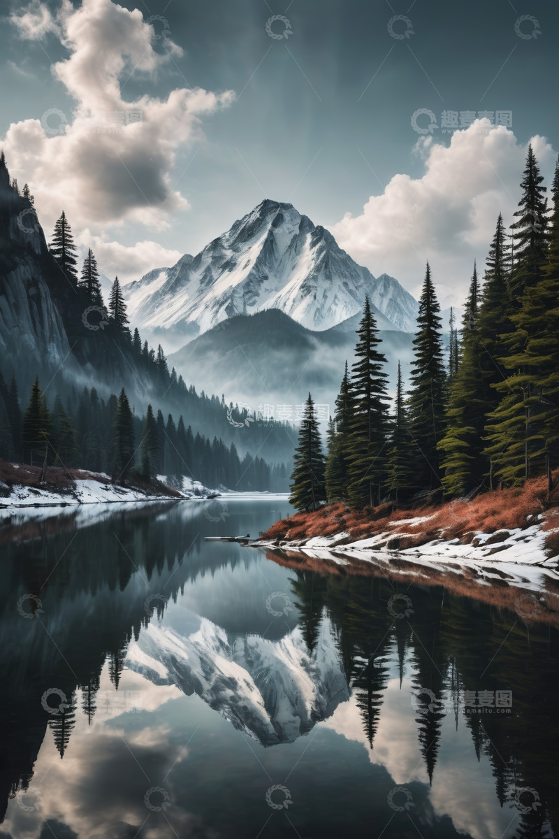 高清大图下载【趣麦麦图】雪山湖泊森林自然景观