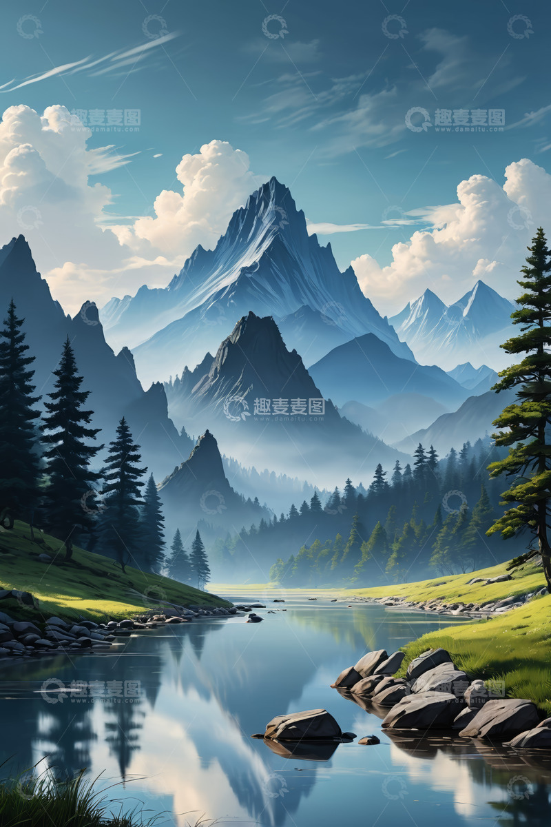 高清大图下载【趣麦麦图】山水森林自然风光全景