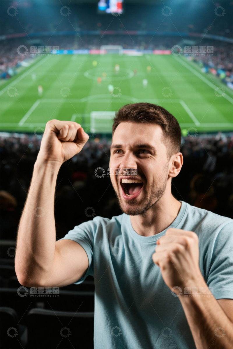 高清大图下载【趣麦麦图】男性观众现场观赛欢呼场景