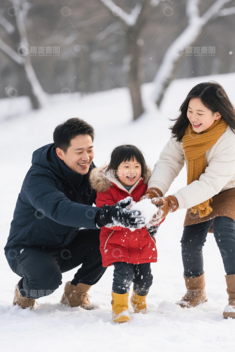 高清大图下载【趣麦麦图】家庭雪天户外玩雪场景
