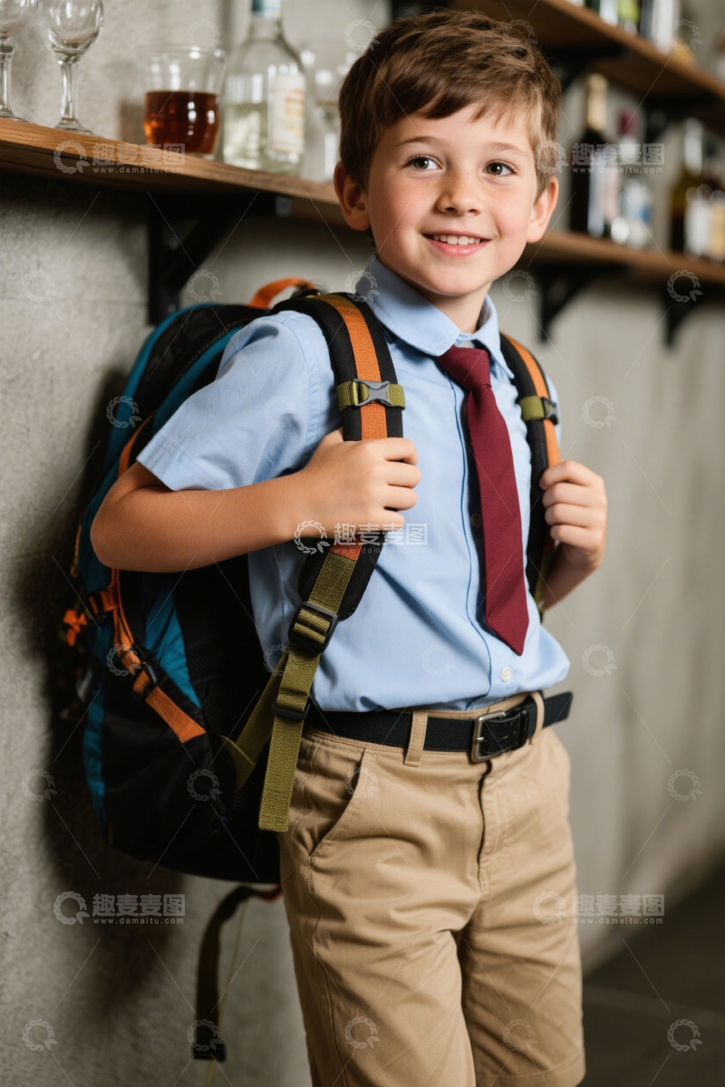 高清大图下载【趣麦麦图】背书包穿校服的小男孩