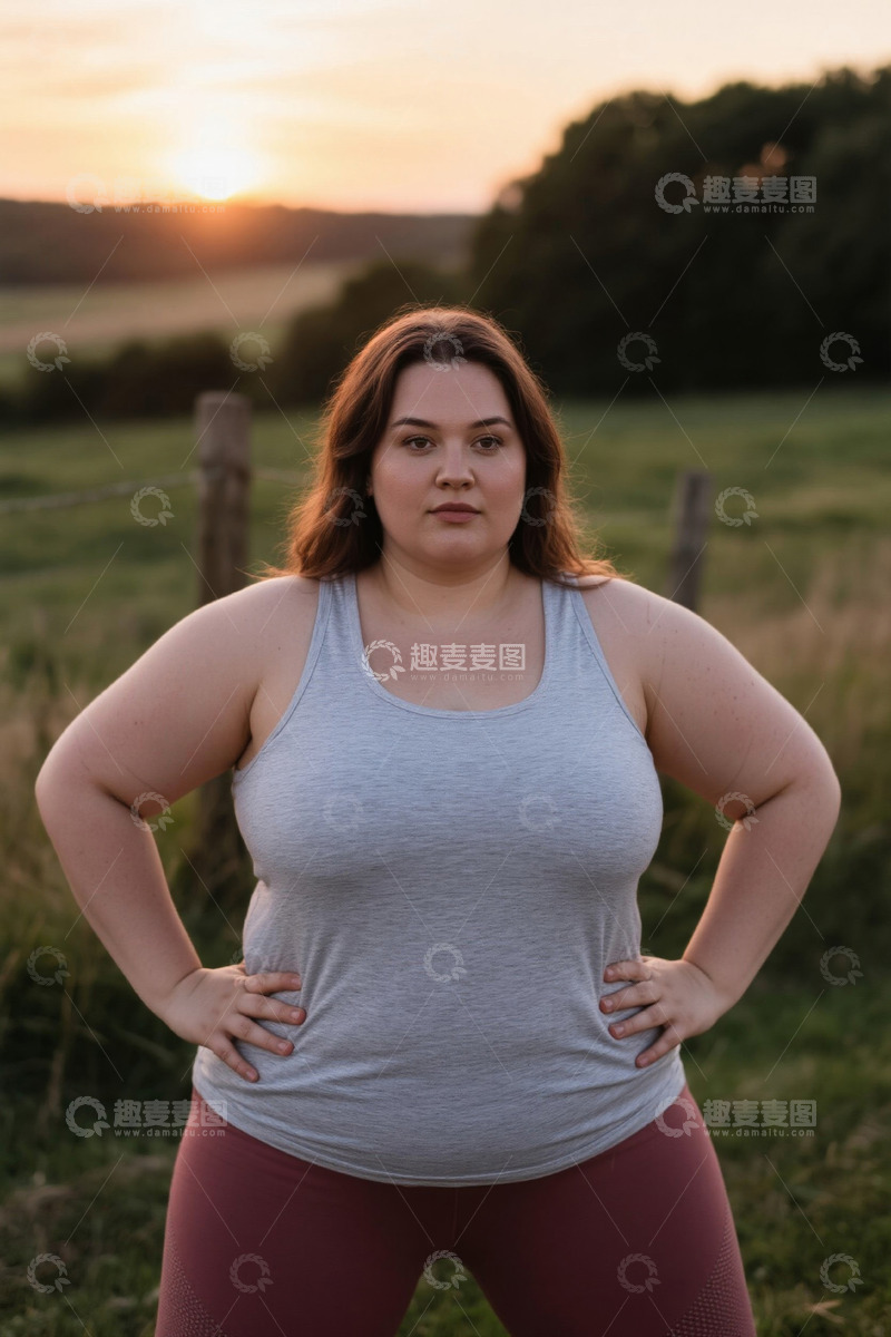 高清大图下载【趣麦麦图】户外超重女性叉腰站立