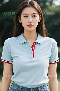 户外穿着polo衫的女子