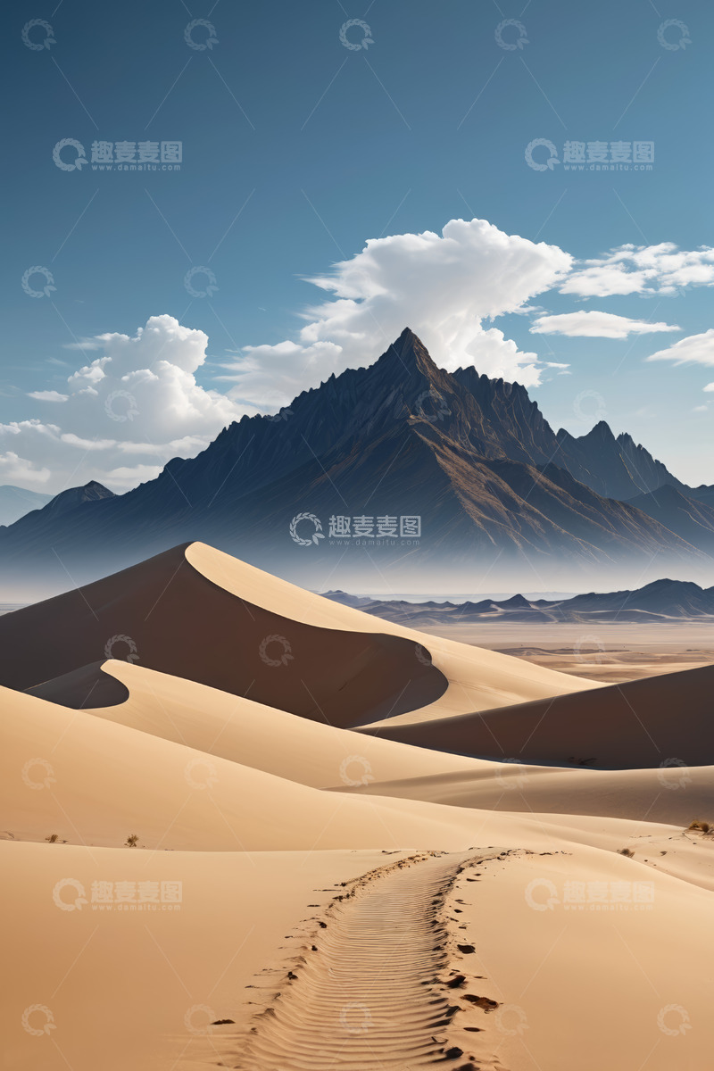 高清大图下载【趣麦麦图】沙漠沙丘与远处山脉风景