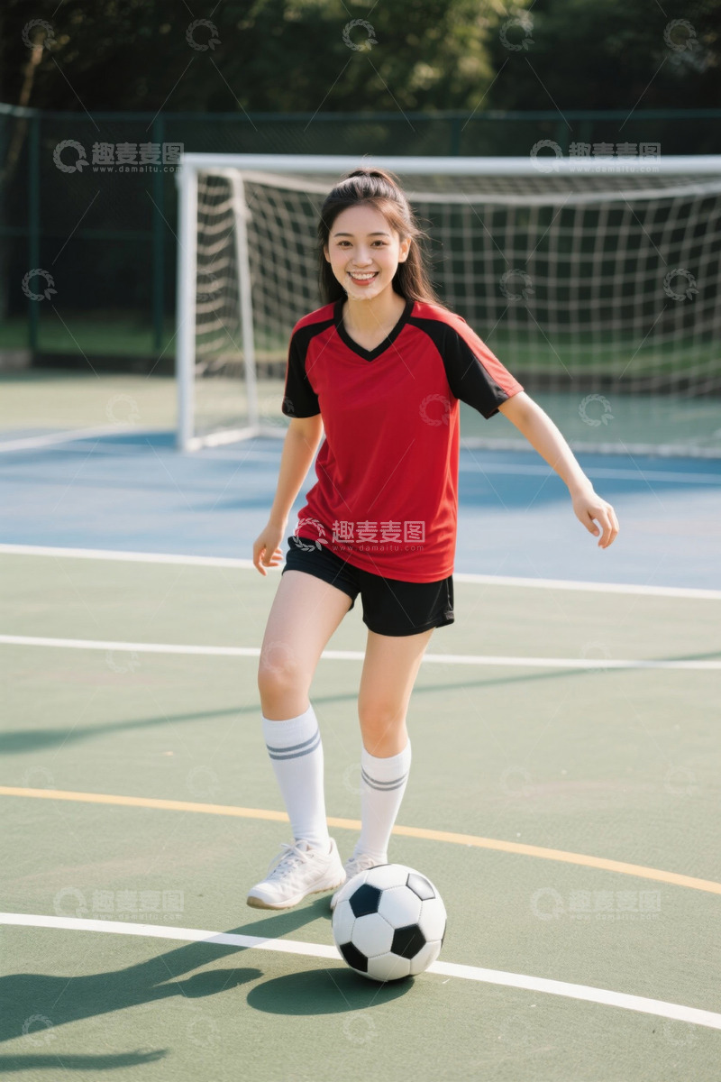 高清大图下载【趣麦麦图】户外踢球的女孩