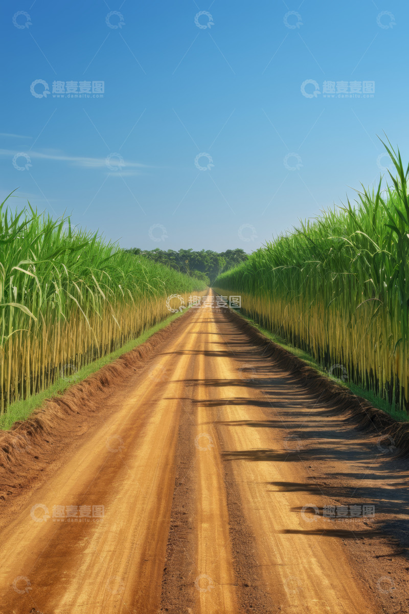 高清大图下载【趣麦麦图】田野间泥土路两旁绿色植物