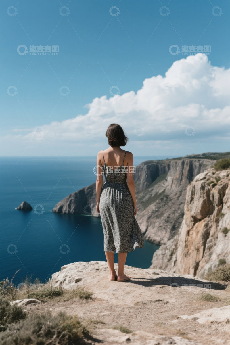 高清大图下载【趣麦麦图】女子于悬崖边眺望海洋