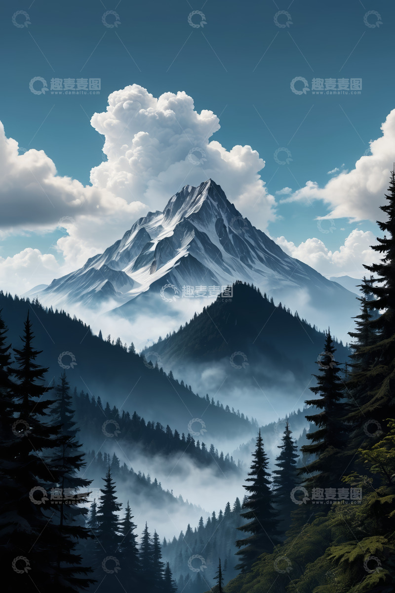 高清大图下载【趣麦麦图】雪山森林自然风光