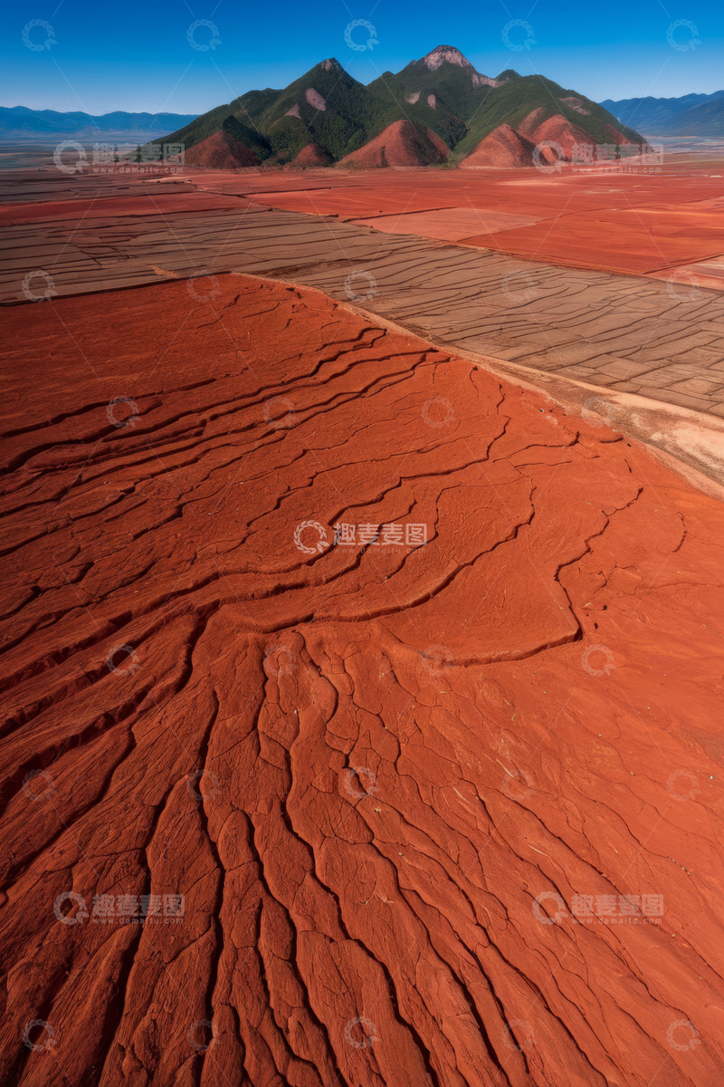 高清大图下载【趣麦麦图】红土地与远山的航拍风光