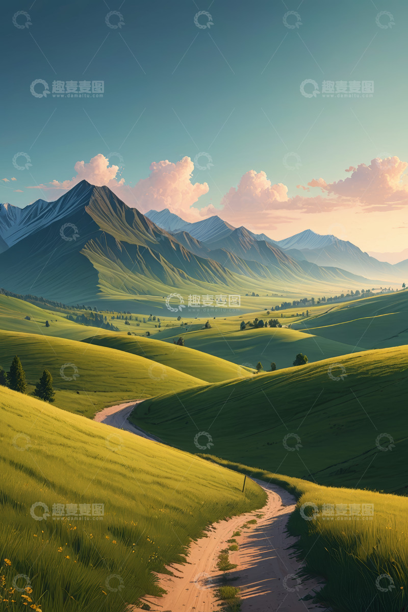 高清大图下载【趣麦麦图】山间草地蜿蜒小路自然风光
