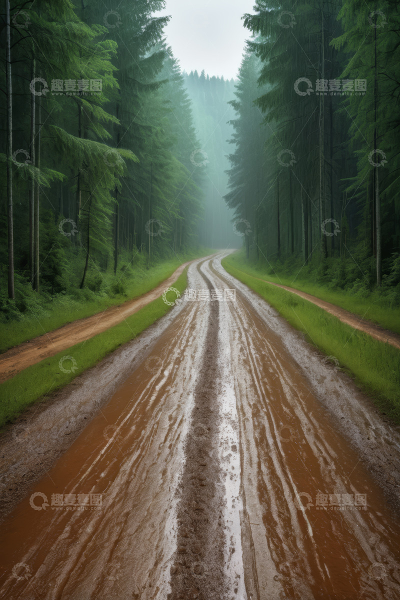高清大图下载【趣麦麦图】森林中雨后泥泞的乡间小路