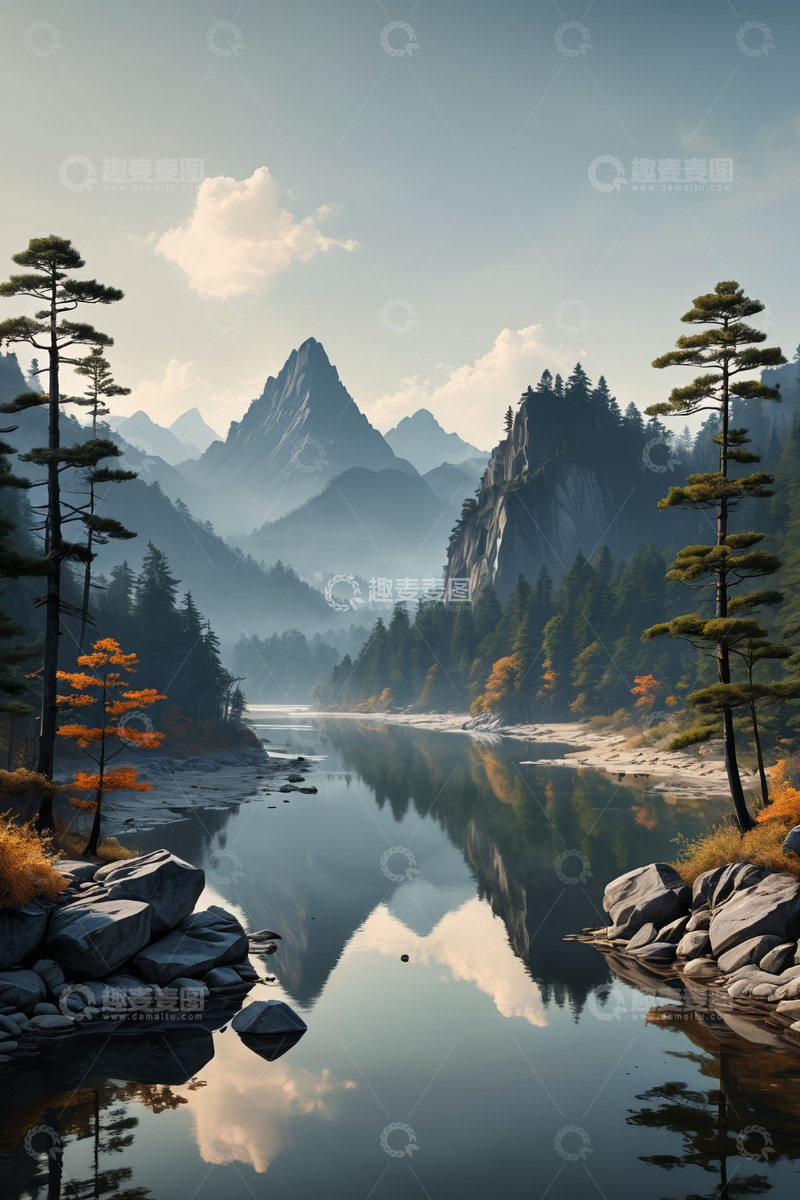 高清大图下载【趣麦麦图】山林湖泊自然风光全景