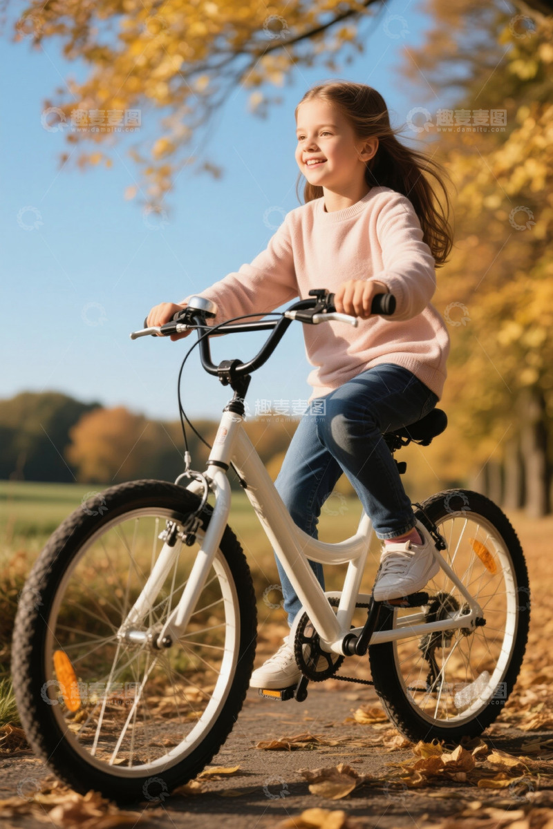 高清大图下载【趣麦麦图】女孩户外秋日骑自行车场景