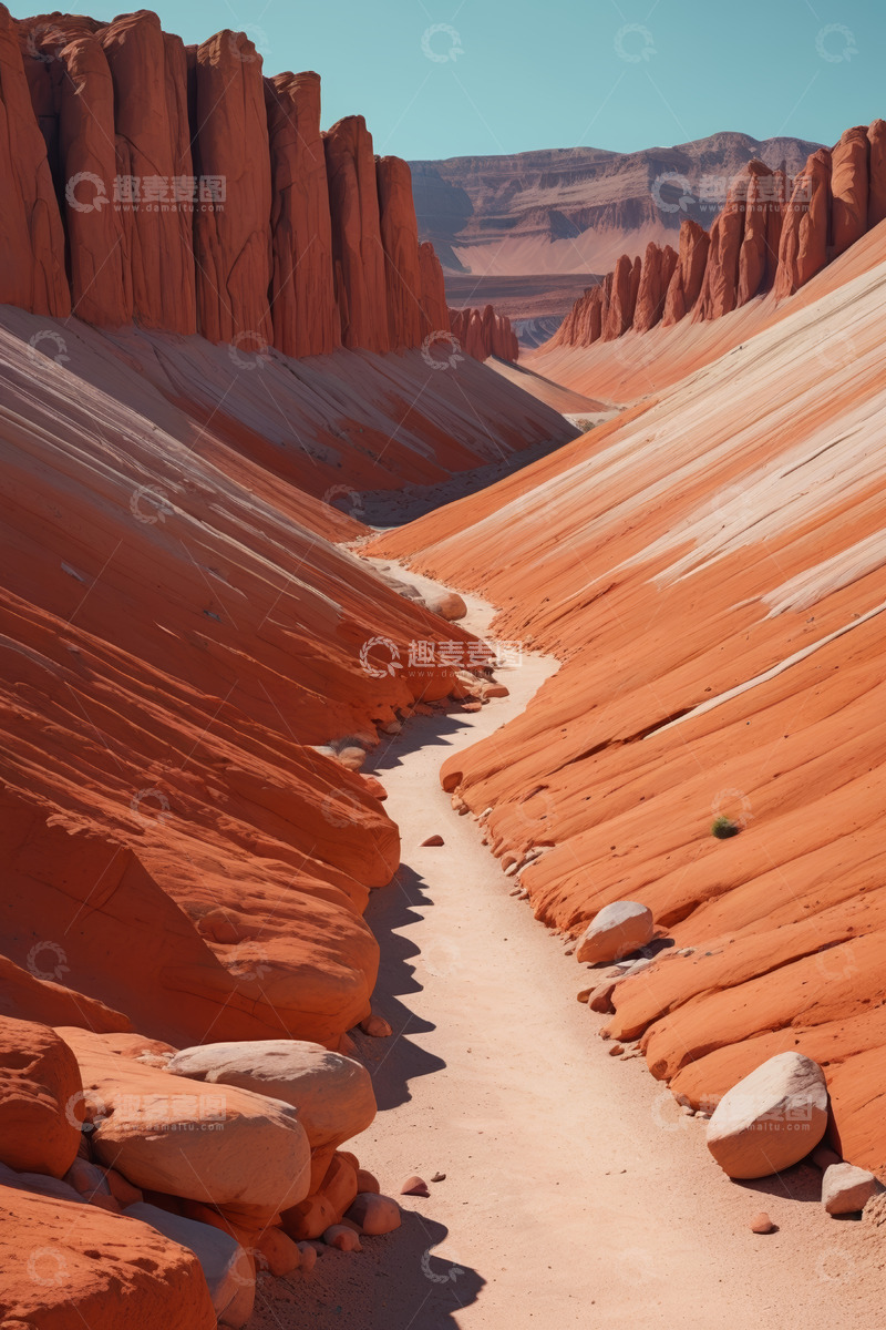 高清大图下载【趣麦麦图】沙漠红色岩石峡谷景观