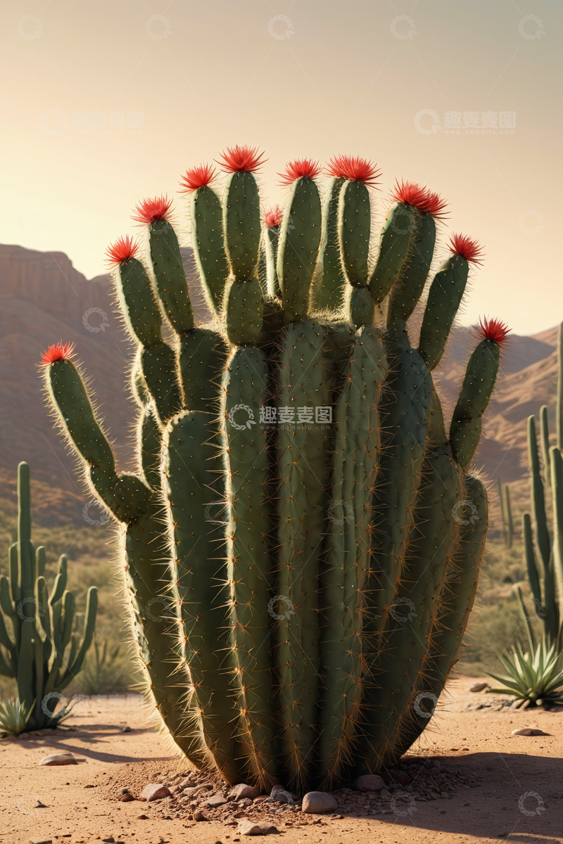 高清大图下载【趣麦麦图】沙漠中的大型开花仙人掌