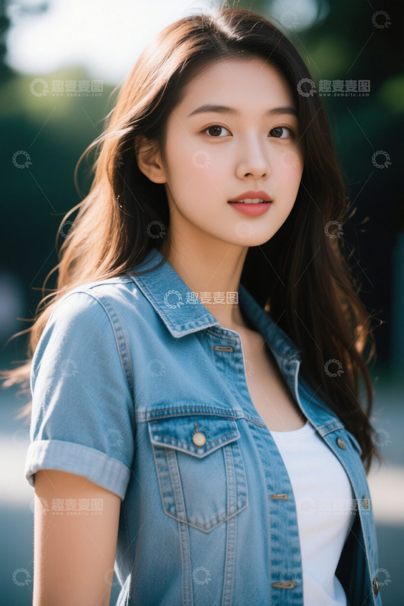 高清大图下载【趣麦麦图】户外牛仔装女性肖像