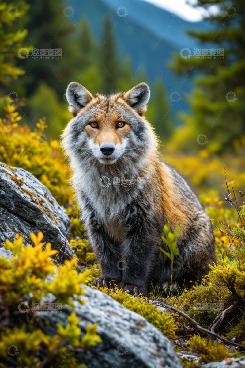 高清大图下载【趣麦麦图】森林中坐立的狐狸