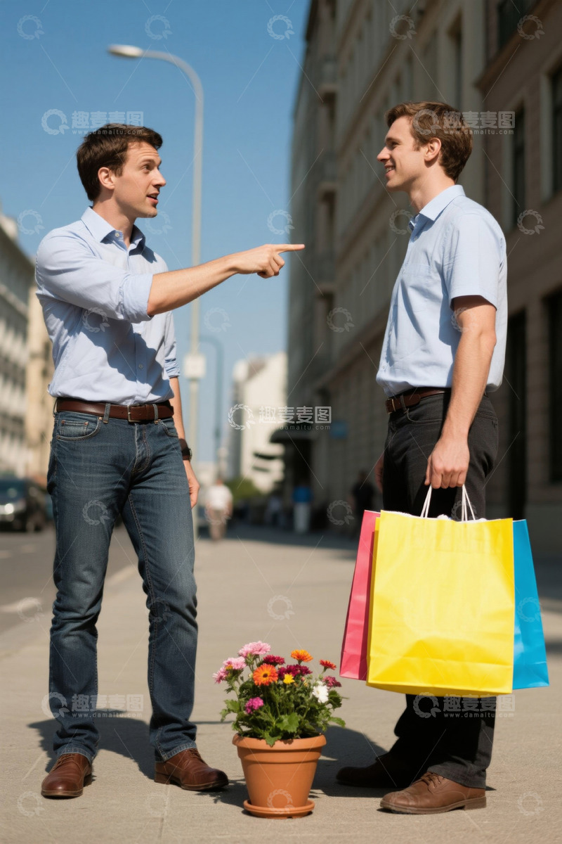 高清大图下载【趣麦麦图】街头两男子交流场景