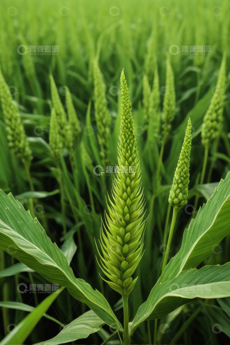 高清大图下载【趣麦麦图】绿色田野中的谷物特写