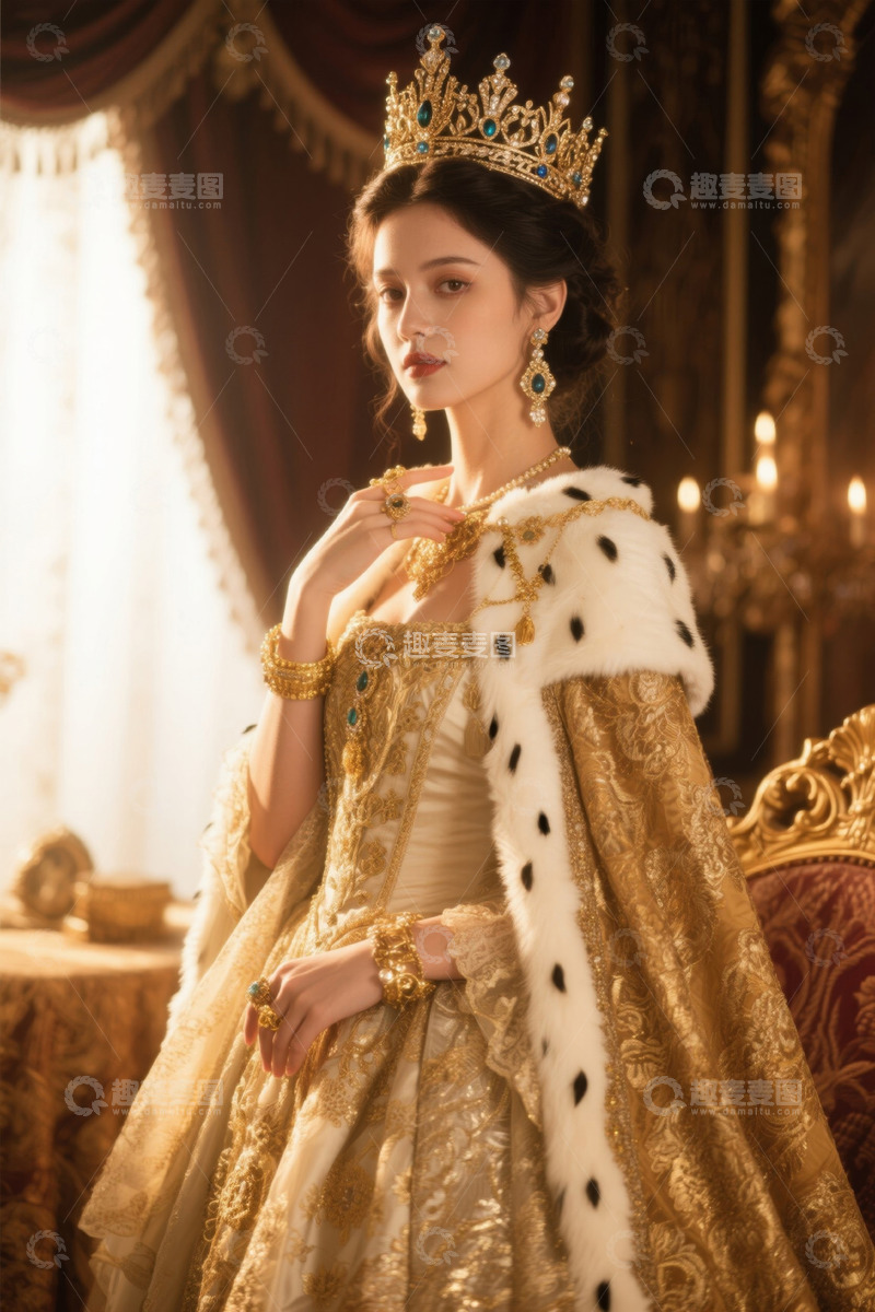 高清大图下载【趣麦麦图】身着华丽服饰佩戴皇冠的女子