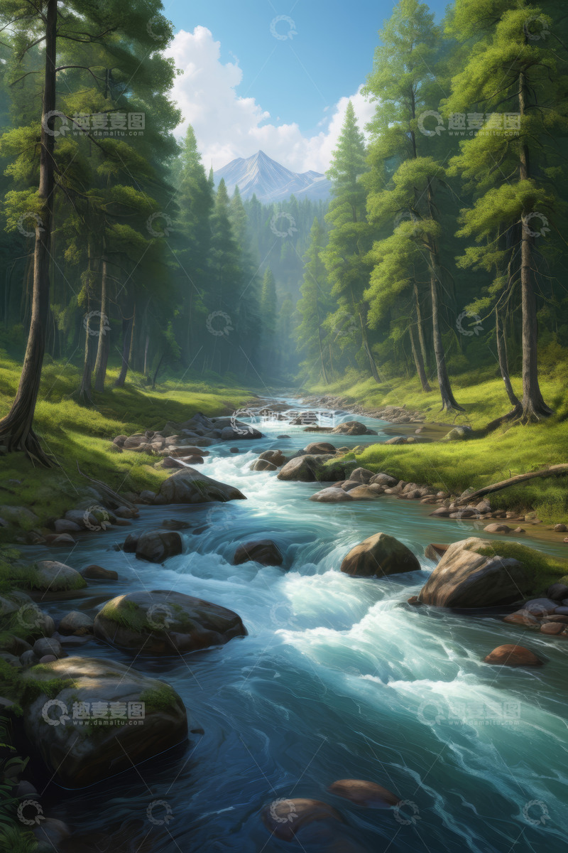 高清大图下载【趣麦麦图】山林间流淌的清澈溪流