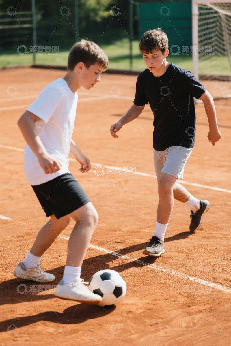 高清大图下载【趣麦麦图】男孩在足球场踢足球