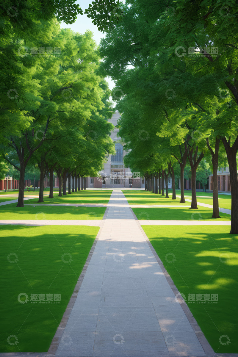 高清大图下载【趣麦麦图】绿树成荫的户外景观步道