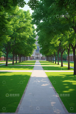 绿树成荫的户外景观步道