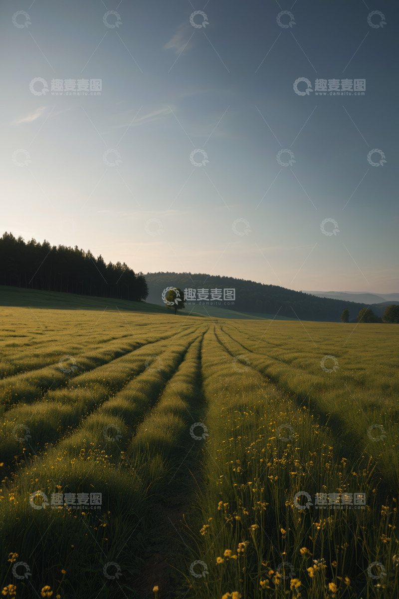 高清大图下载【趣麦麦图】田野风光下的绿色草地与远山