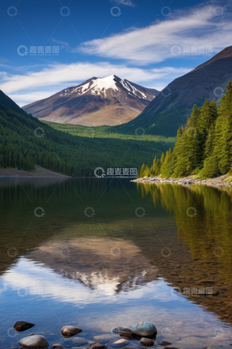 高清大图下载【趣麦麦图】山水相依的宁静湖泊景观