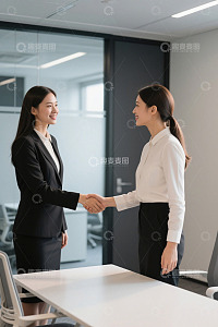 职场女性握手交谈洽谈合作