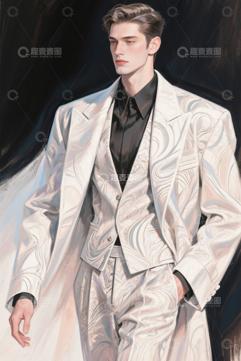 高清大图下载【趣麦麦图】身着花纹西装的男性肖像