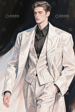 身着花纹西装的男性肖像