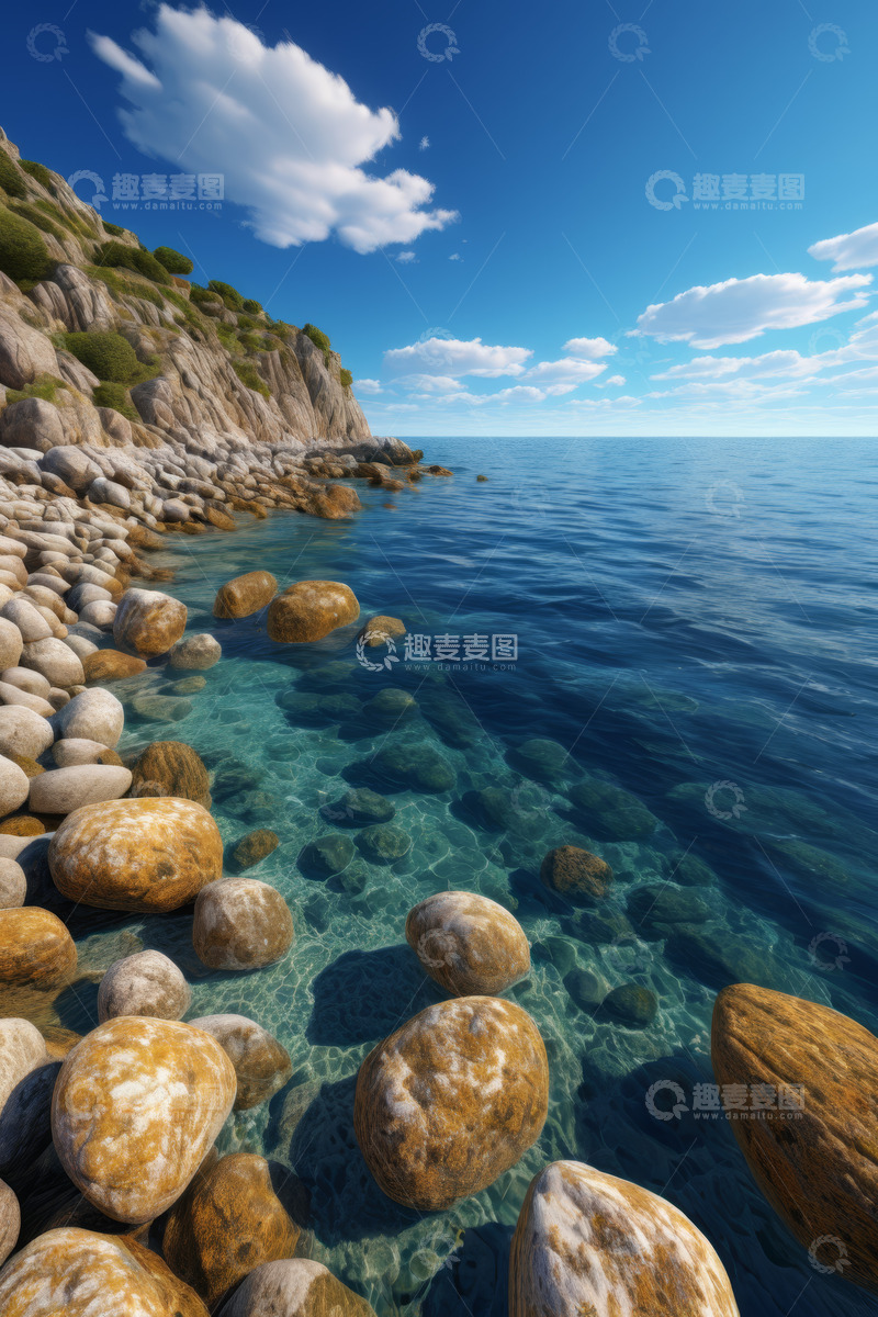 高清大图下载【趣麦麦图】海边岩石与清澈海水风景