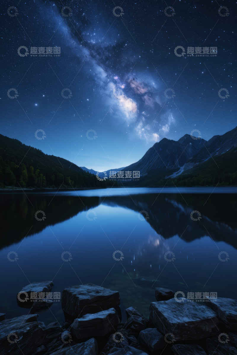 高清大图下载【趣麦麦图】星空下的山水湖泊美景