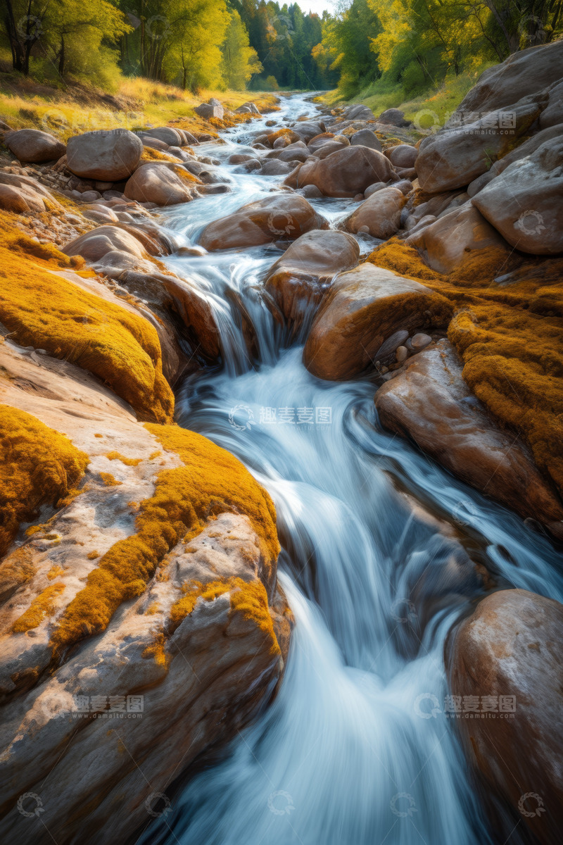高清大图下载【趣麦麦图】山间溪流与岩石自然景观