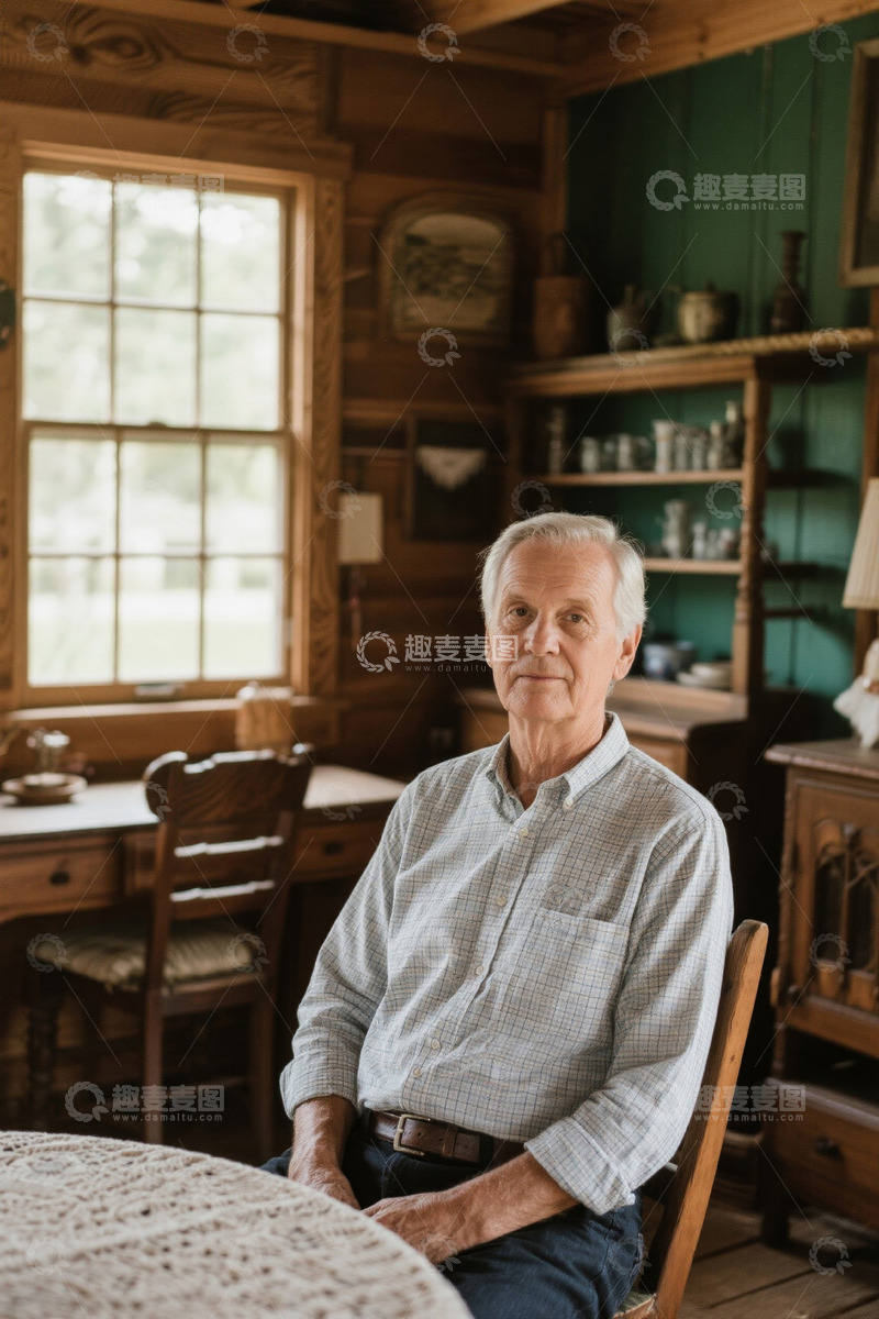 高清大图下载【趣麦麦图】室内坐着的白发老人肖像