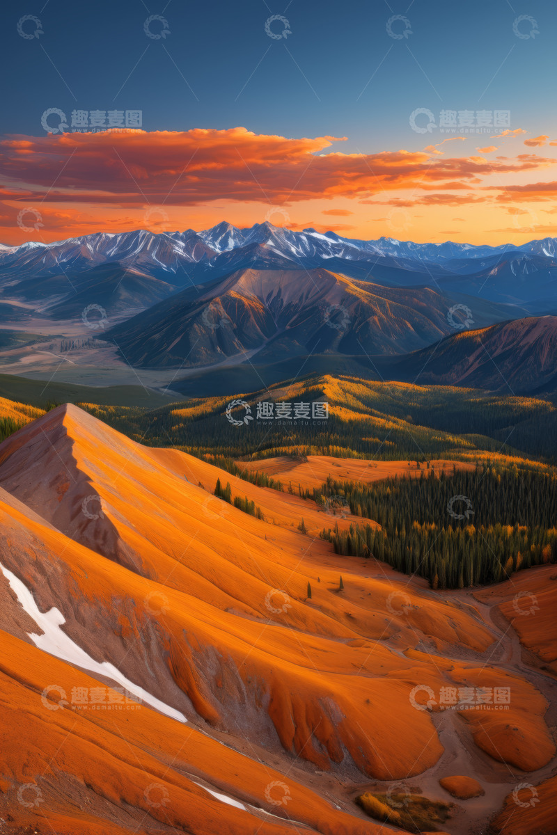 高清大图下载【趣麦麦图】壮丽山脉与绚烂天空风景