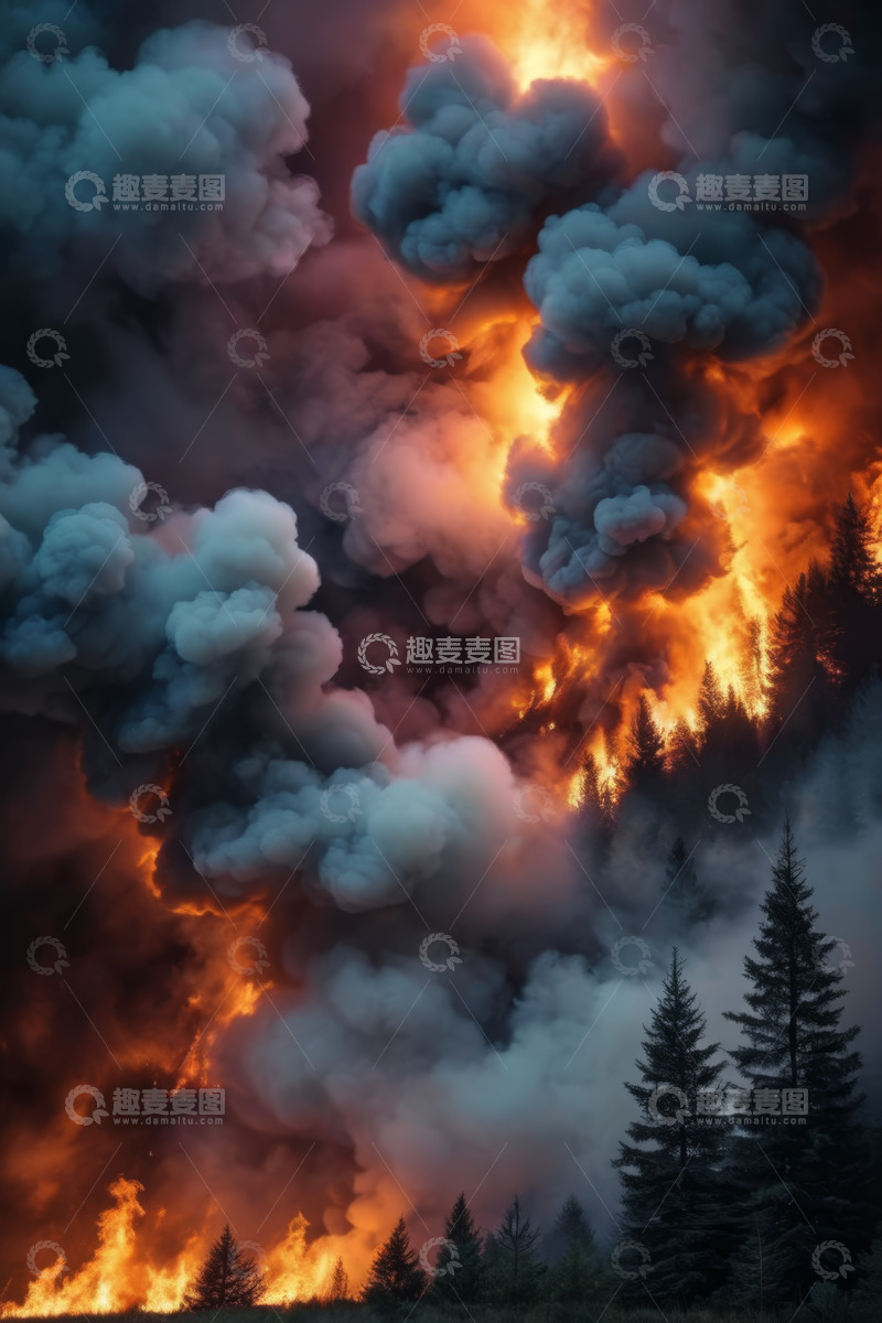 高清大图下载【趣麦麦图】森林大火浓烟滚滚场景