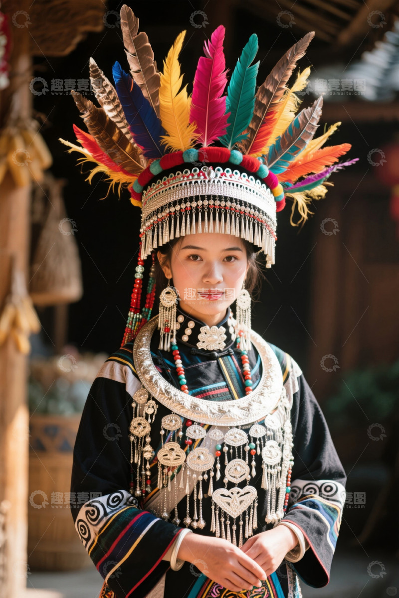 高清大图下载【趣麦麦图】身着民族服饰的女子特写