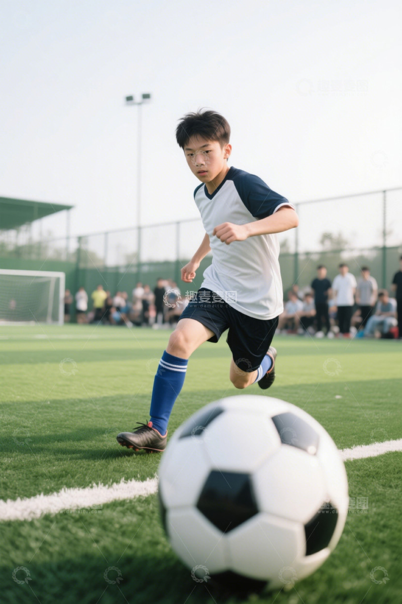 高清大图下载【趣麦麦图】少年足球运动员奔跑踢球