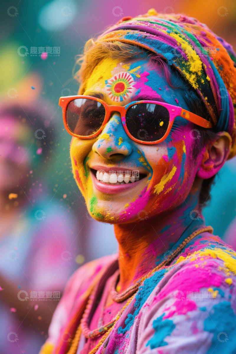 高清大图下载【趣麦麦图】胡里节彩色粉末涂抹的人
