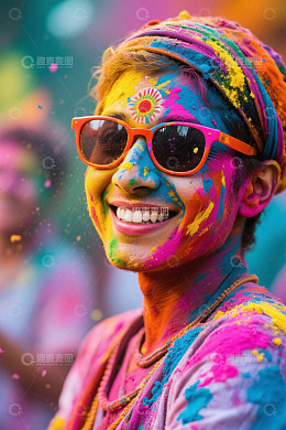 胡里节彩色粉末涂抹的人