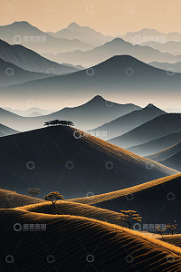 远山与丘陵的自然风光