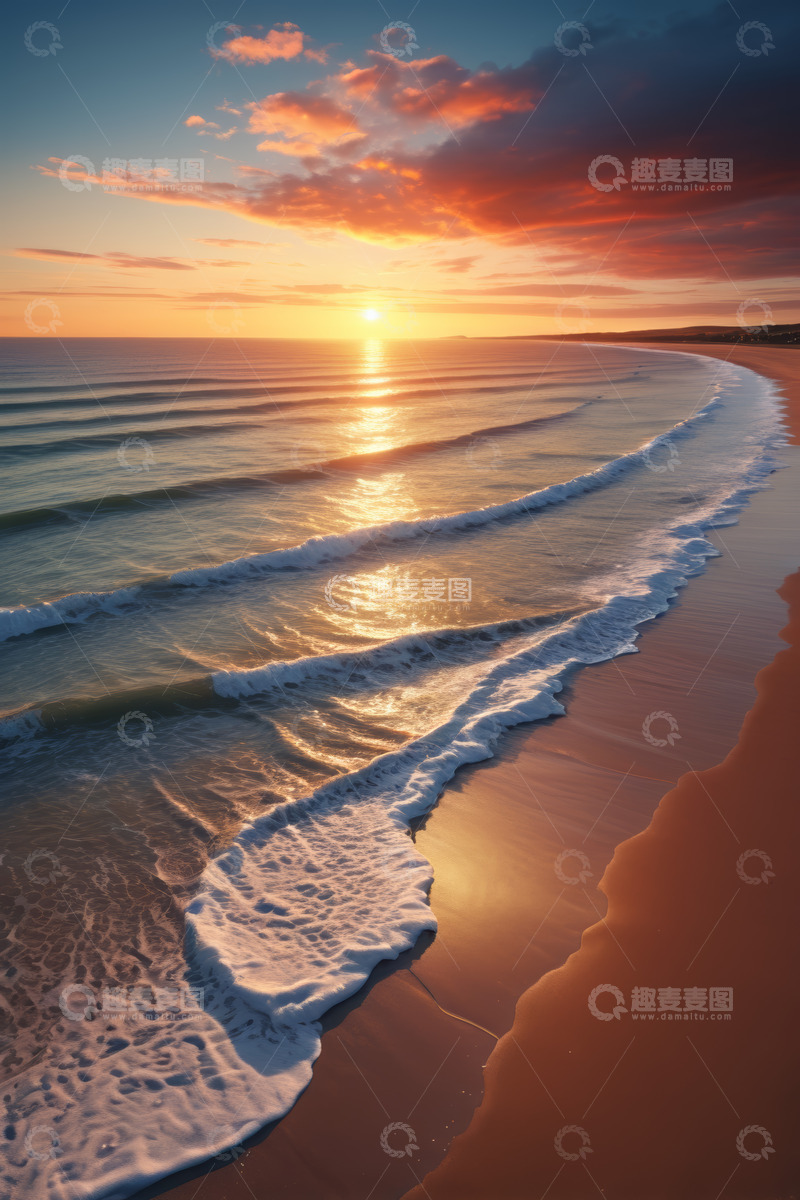高清大图下载【趣麦麦图】海滩日落海浪风景
