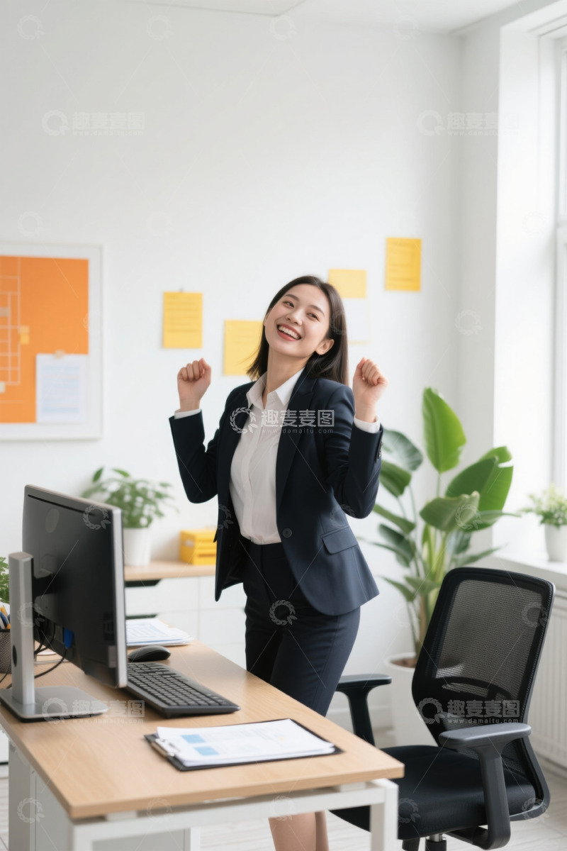 高清大图下载【趣麦麦图】职场女性成功喜悦办公场景