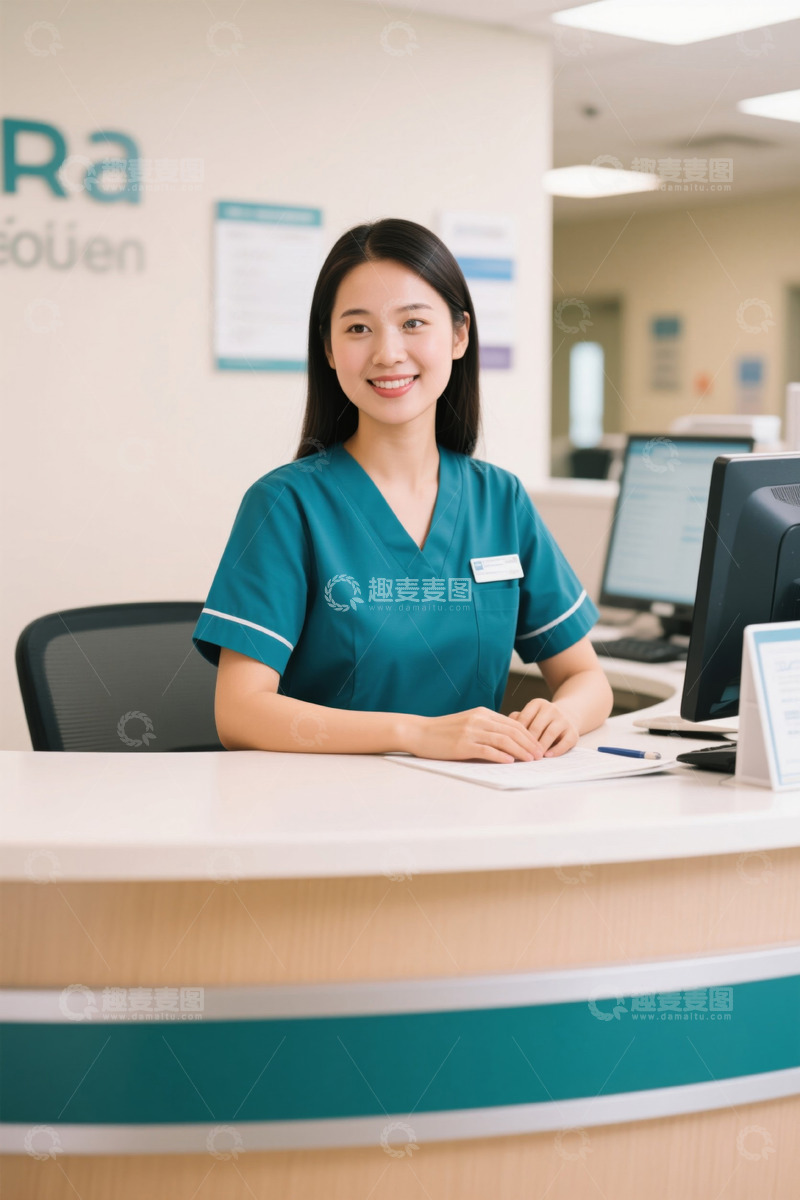 高清大图下载【趣麦麦图】笑容甜美女护士前台接待