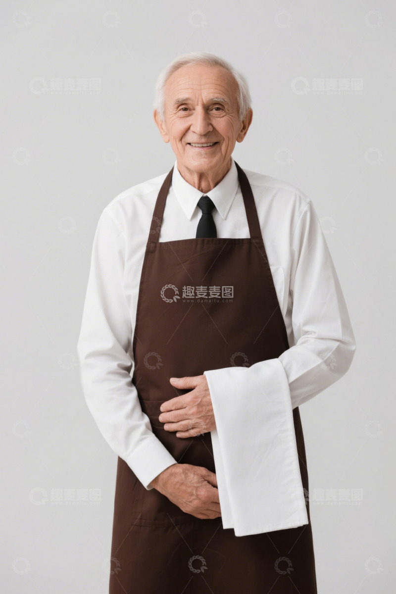 高清大图下载【趣麦麦图】笑容可掬的老年服务员
